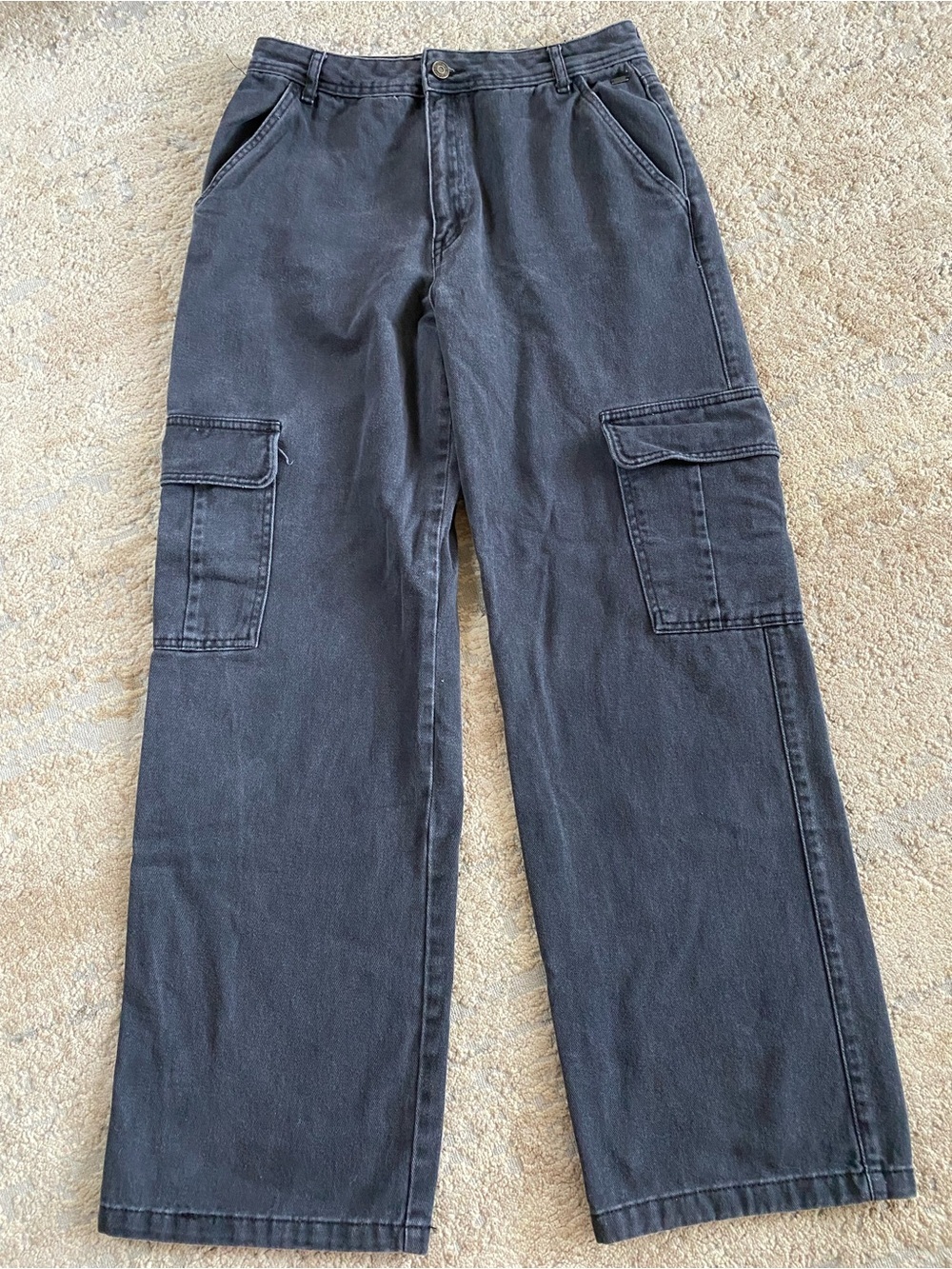 Pacific Republic Pull & Bear Black Cargo Jean Pants Utility Style Wide Leg: 8